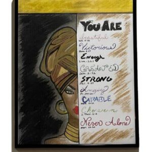 Large Framed Colored Sketch Jamaican Woman with Quote